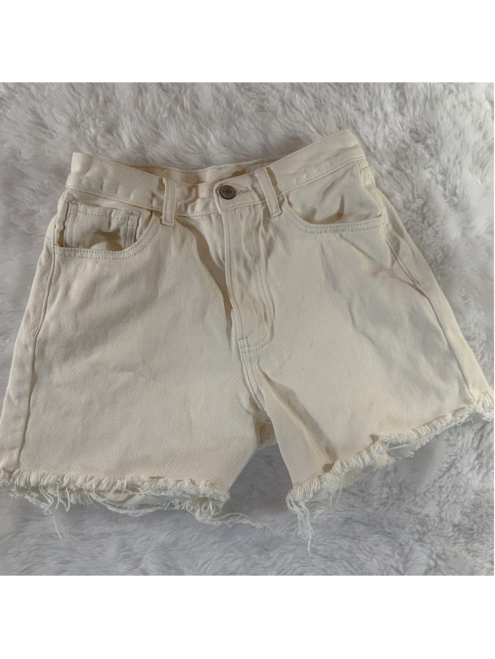 John Galt high waisted off white denim shorts